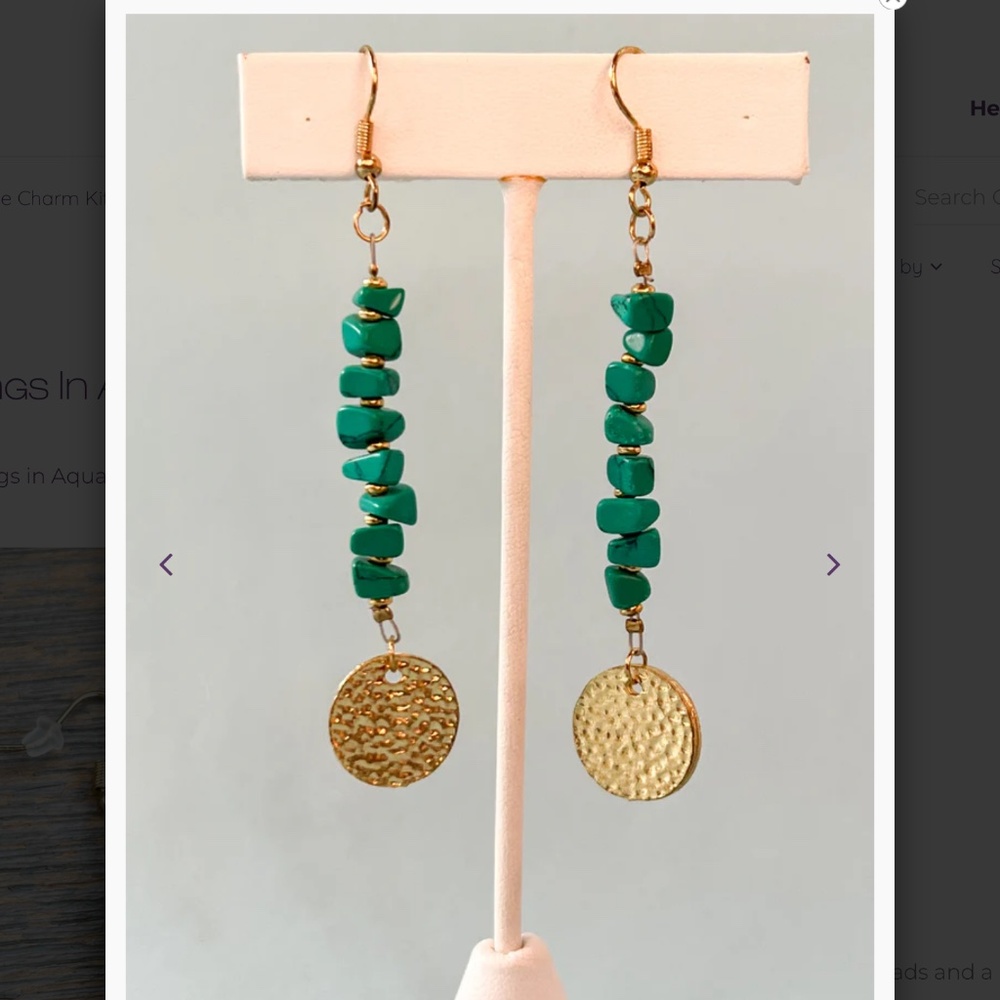 Boho “ Daphne “ Gold Dangle Earrings with Aquamarine Beads R4A - Picture 3 of 3